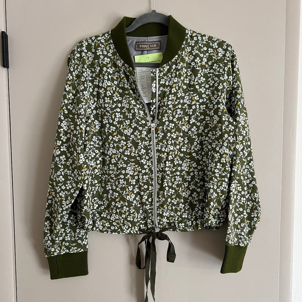 Green and White Floral Bomber Jacket